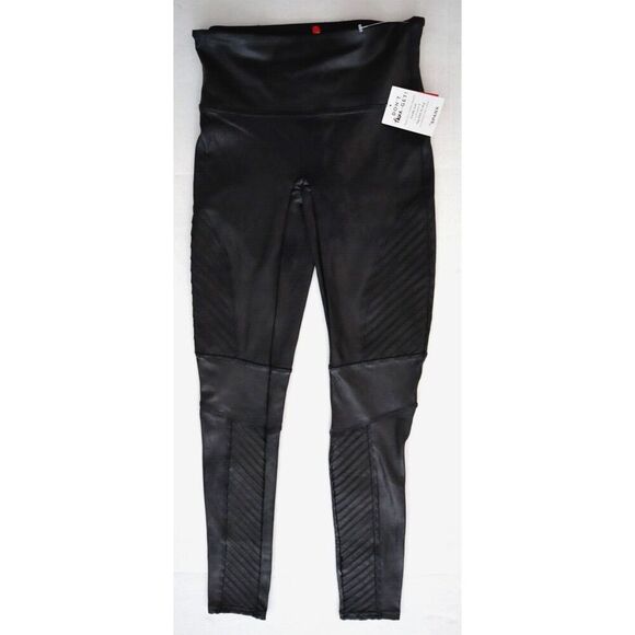SPANX 20136R Women's Sz Small Black Faux Leather Moto Leggings - Picture 1 of 9